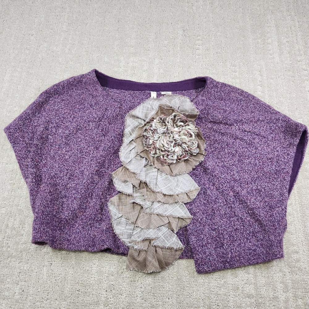 Moth Anthropologie Vest Top Women Small Purple Flower Wool Capelet Sweater Knit